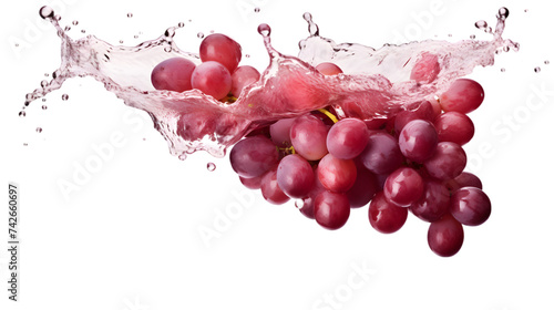 dark red grapes in water splash isolated on white or transparent background. PNG