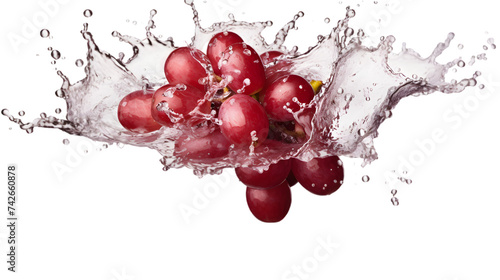 dark red grapes in water splash isolated on white or transparent background. PNG