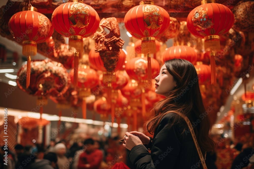 Woman Enjoys Chinese New Year Shopping At Mall Barongschinese Woman Enjoys Chinese New Year Shopping At Mall Barongschinese