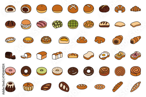 Set of icons of various types of bread. 