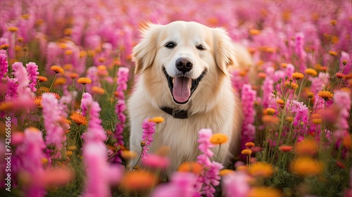 nature dog in flowers