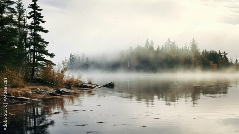 Fototapeta premium hazy foggy lake