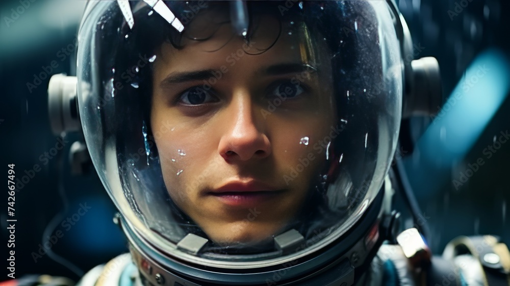 Astronaut in Space Suit Looking at Camera Astronaut in Space Suit Looking at Camera