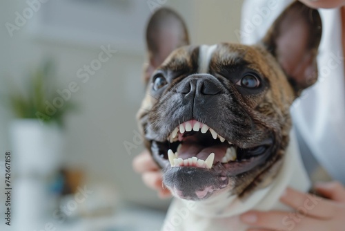 Close-up of a French Bulldog Being Checked by a Veterinarian
