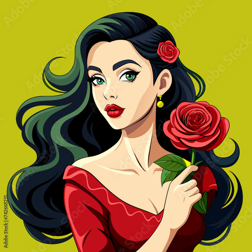 Beautiful girl with Rose illustration 