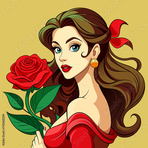 Beautiful girl with Rose illustration 