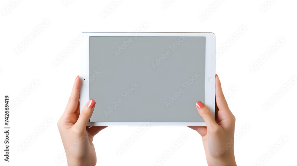 Girl hands Holding iPad on white or Transparent Background, png Girl hands Holding iPad on white or Transparent Background, png