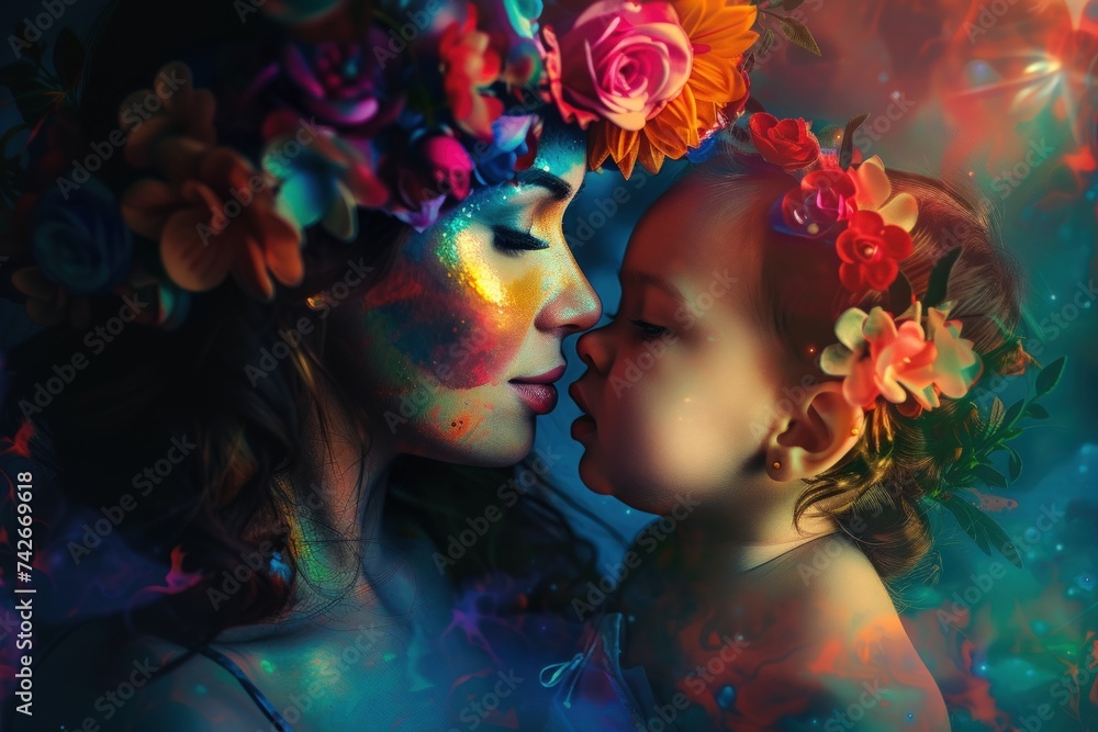 Colorful Mother and Child Love Colorful Mother and Child Love