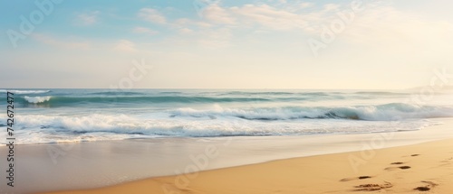 Soft wave of the sea on the sandy beach. Seascape background