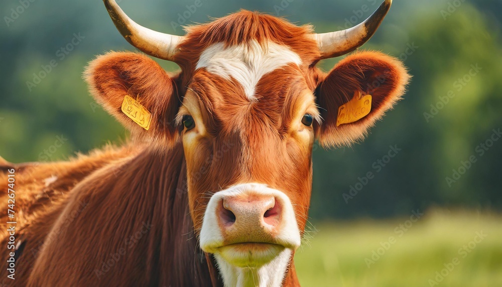 cow realistic illustration portrait of cattle livestock the muzzle of an animal a head with horns