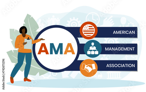 AMA, American Management Association. Concept with keywords and icons. Flat vector illustration. Isolated on white background.