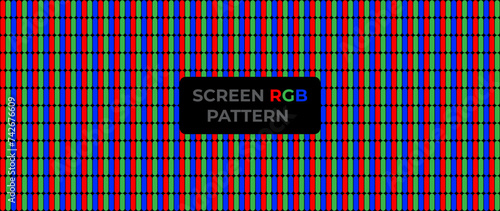red, green and blue or RGB LED screen, television screen backlight lights seamless pattern in black background for banner, background