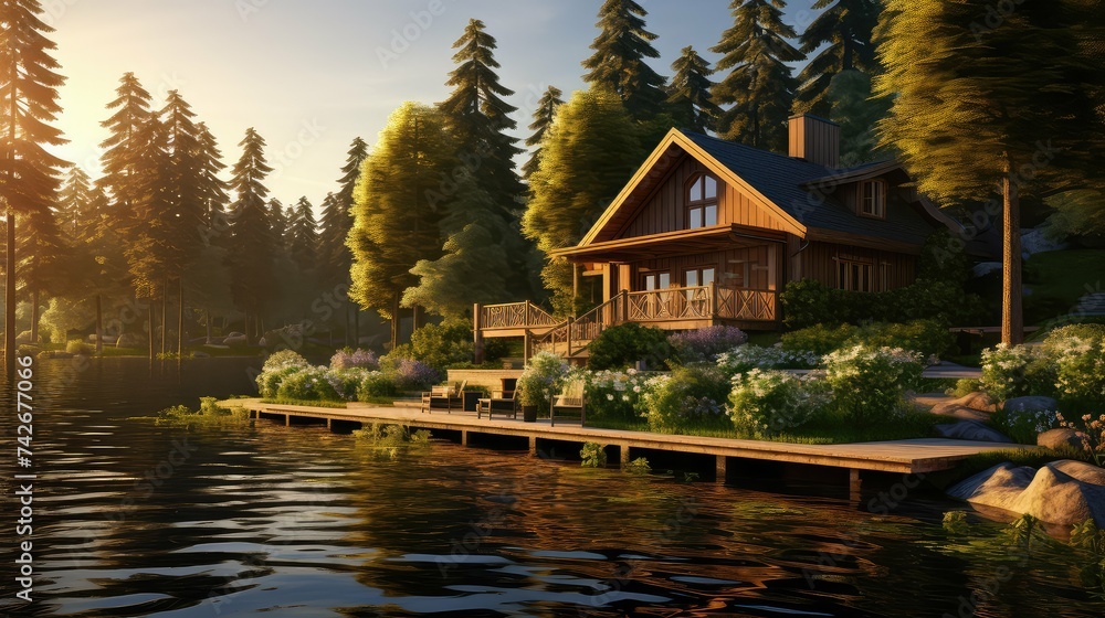 Fototapeta premium retreat home on lake