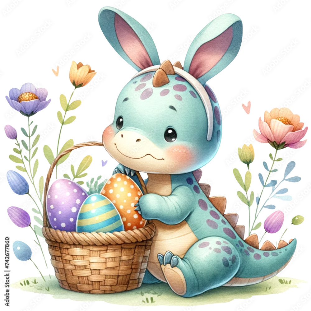 Dinosaur in Bunny Ears Holding an Easter Egg
Dinosaur in Bunny Ears Holding an Easter Egg