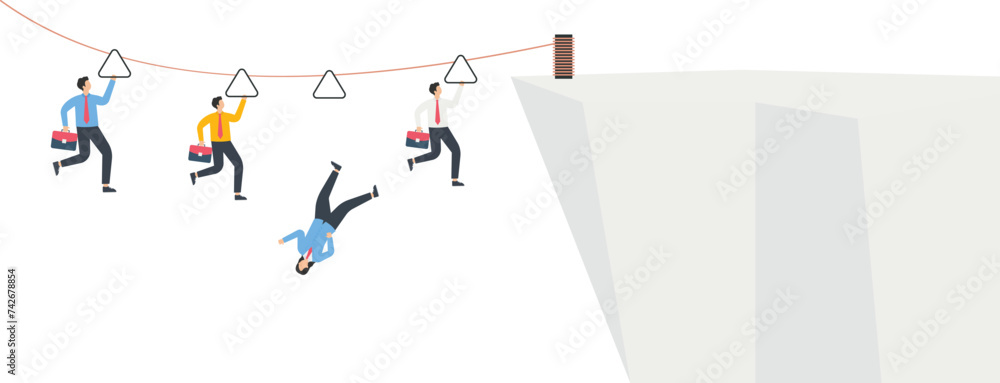 Business people use ropes to slide to another mountain, Risk falling off the cliff while sliding concept,
Business people use ropes to slide to another mountain, Risk falling off the cliff while sliding concept,