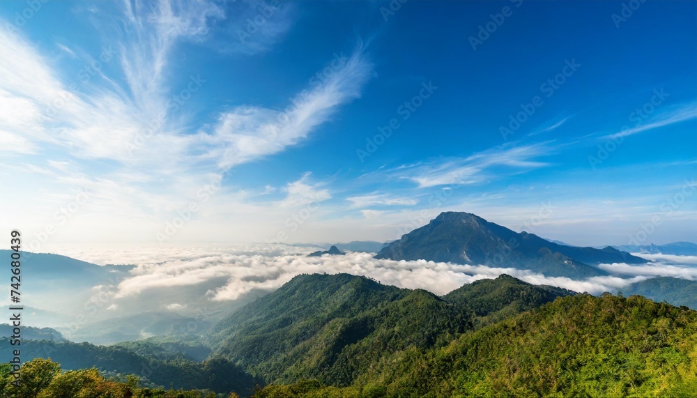 beautiful blue sky and white fluffy group of clouds in the morning natural background
