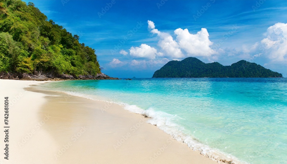 white sand beach and blue sea at andaman sea