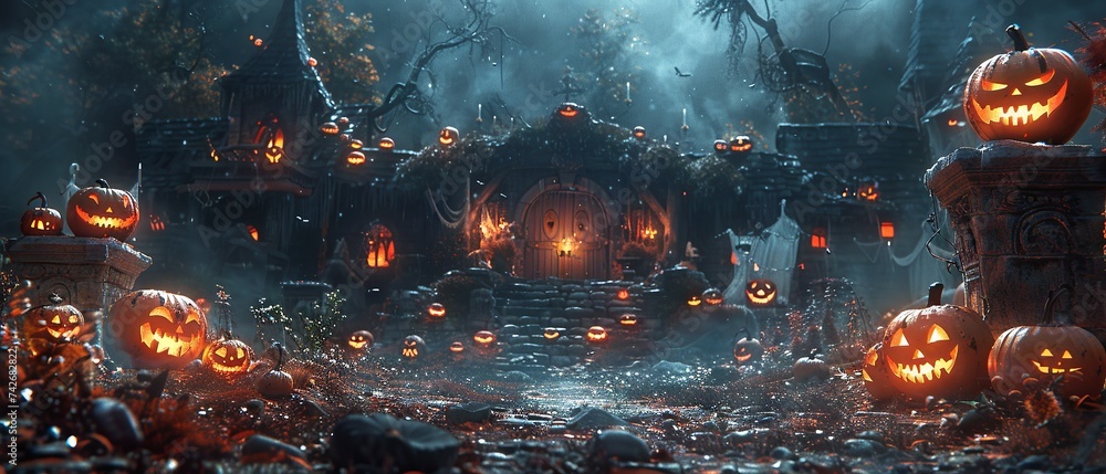 Spooky Halloween Vibe with Jack-o'-Lanterns and Ghosts
Spooky Halloween Vibe with Jack-o'-Lanterns and Ghosts
