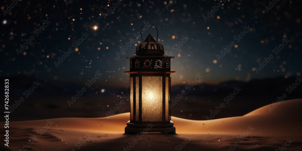 Lantern in the desert at night. Lantern in the desert at night.