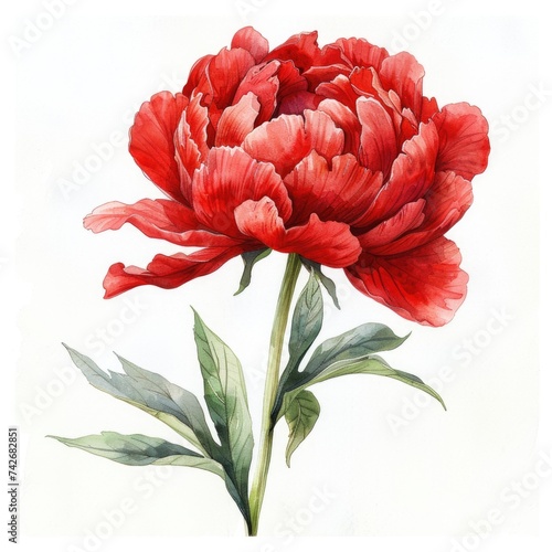 watercolor red peony on white background. ai generated