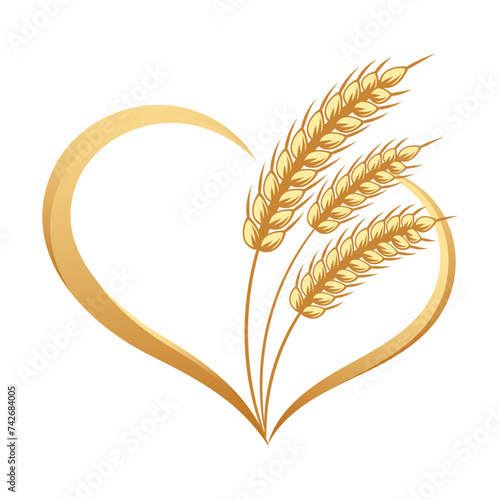 Abstract icon of ears of wheat with a heart. Logo, icon, decor element, vector