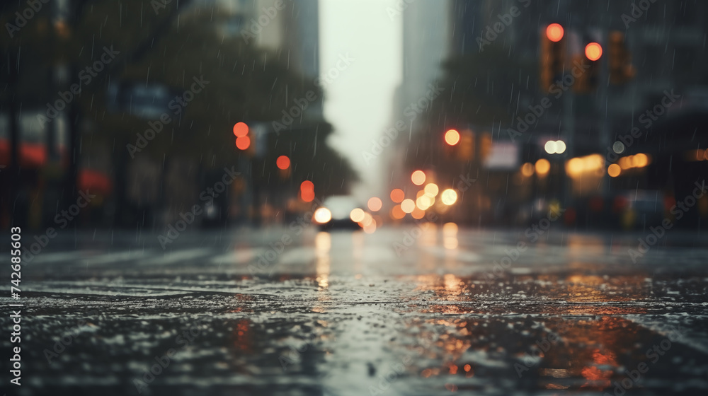 Warm background picture of the street in the rain
 - obrazy, fototapety, plakaty 