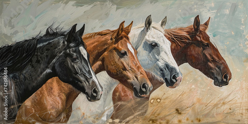 Group of young horses in a pasture