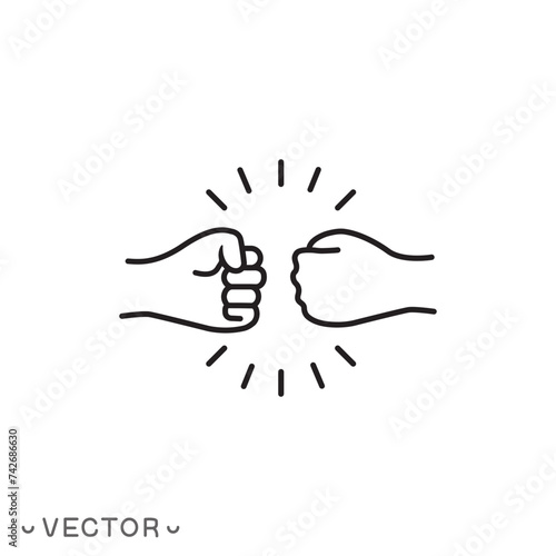 Fist bump icon, hand friendship, boxing punch, Relationship concept, thin line symbol isolated on white background, eps 10 vector illustration