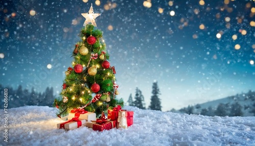 christmas tree with decorations background for winter and christmas holidays © Aedan
