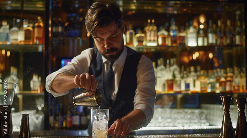 Close up portrait of barman in bar. 