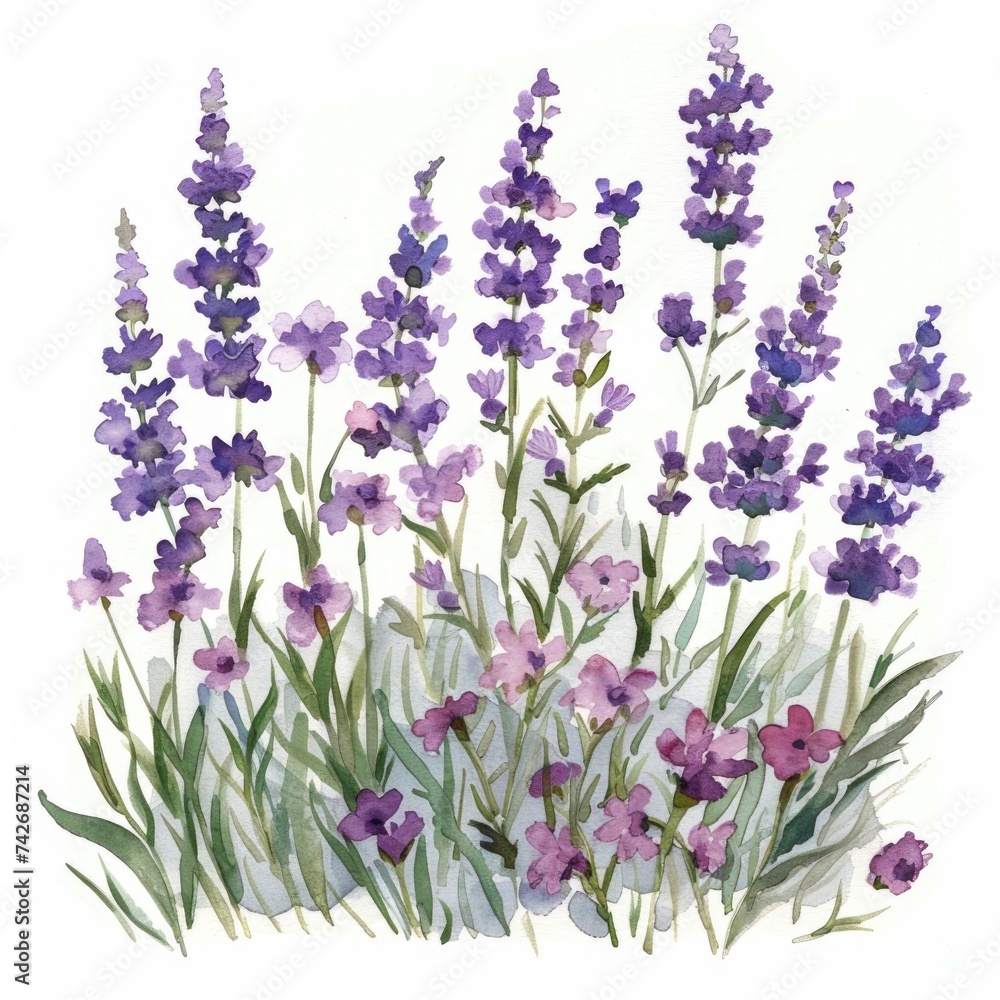 wildflowers and lavender in watercolor style. ai generated