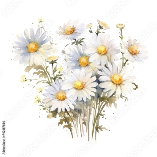 Watercolor of soft light daisies bouquet. ai generated