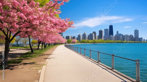 Fototapeta Naklejka Na Ścianę i Meble -  running lakefront trail chicago