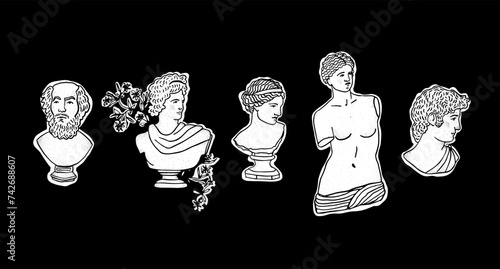 Black Linocut with texture of Ancient Rome Sculptures