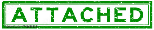 Grunge green attached word square rubber seal stamp on white background