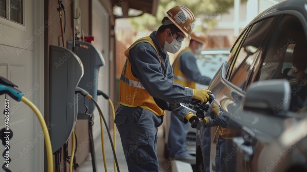 Certified technicians install home EV charging stations, provide maintenance services for home electric vehicle battery chargers, EV technology for residential use. Certified technicians install home EV charging stations, provide maintenance services for home electric vehicle battery chargers, EV technology for residential use.