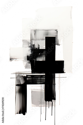 Abstract modern  wall art, acrylic painting, black and white