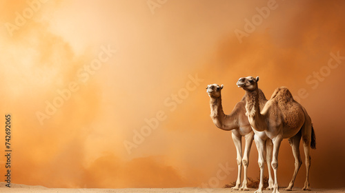 camel in the desert Two camels in the desert