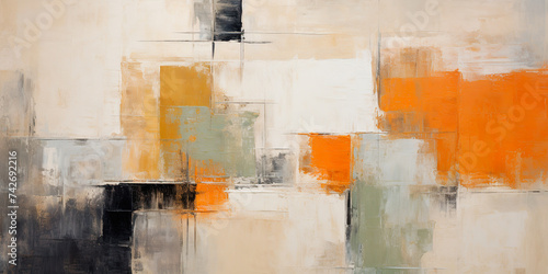 Abstract modern art drawn with broad, large strokes, oil painting, gray and orange colors