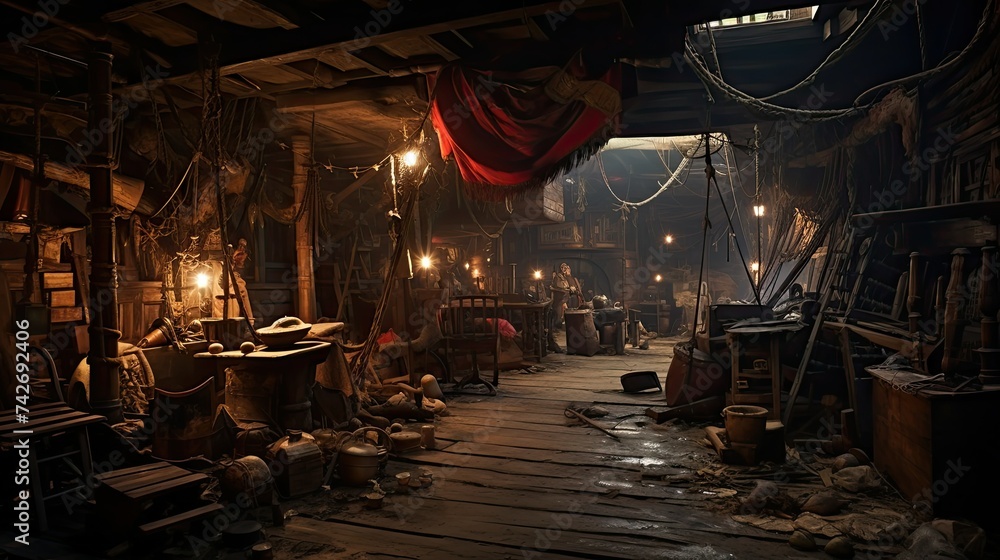 Fototapeta premium cannon pirate ship interior