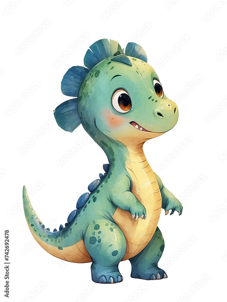 Fototapeta premium Adorable Baby Dinosaur Watercolor Clipart