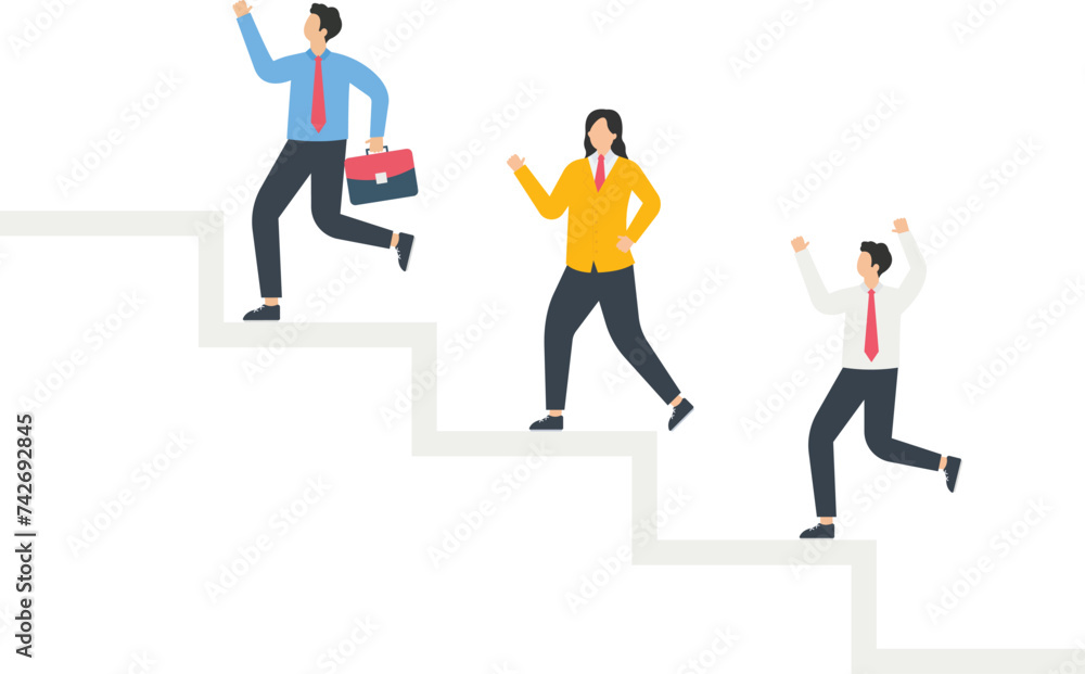 Leaders lead team members to climb higher steps hand in hand, Vision Management or Decision-making concept,
Leaders lead team members to climb higher steps hand in hand, Vision Management or Decision-making concept,