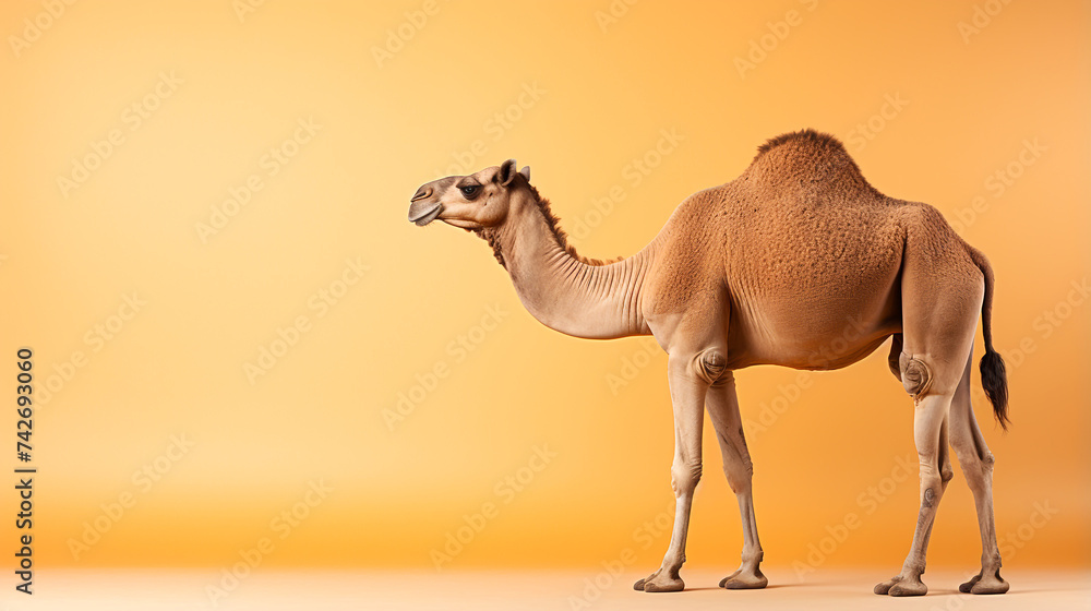 camel in the desert. A lonely camel in the desert - obrazy, fototapety, plakaty 