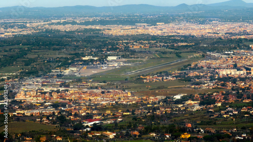 Aerial view of Ciampino civil airport. It is located near Rome, Italy, and is the second airport of the Italian capital. photo