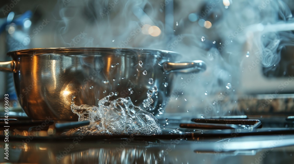 Boiling water as it boils and steams. Generative AI Boiling water as it boils and steams. Generative AI
