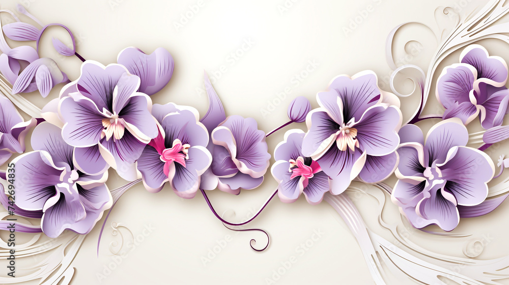 Obraz premium Orchid flower. Beautiful purple orchid flower drawing.