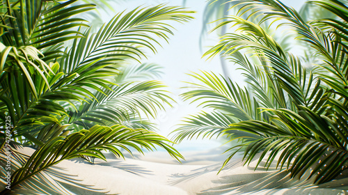 Tropical Paradise: Sunny Beach with Palm Trees, Embodying Summer Vacation Dreams