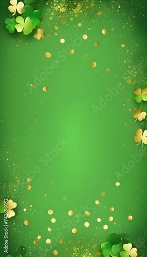 St. Patrick's Day Green Clover Card Template with Gold Splashes - Party Invitation Design