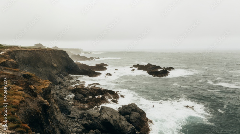 Rocky cliff side view and ocean Rocky cliff side view and ocean