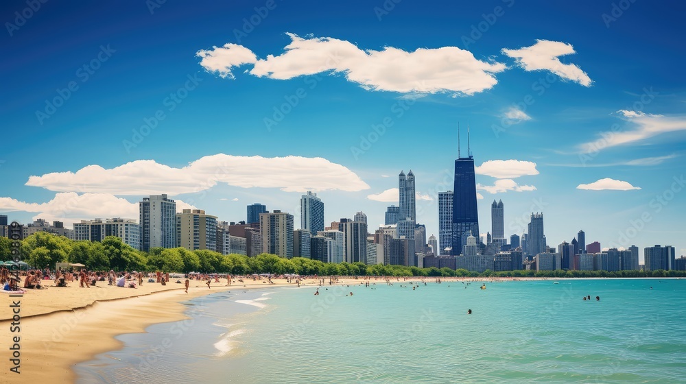 Obraz premium skyline lake michigan chicago